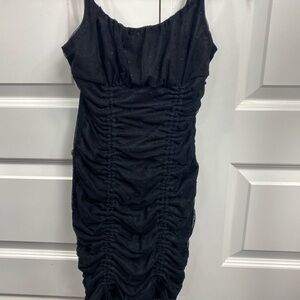 Y2K Baddie mesh sheer ruched mini dress XS Extra Small Black Romantic Grunge